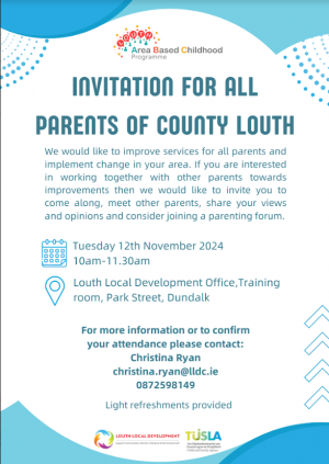 Invitation for parents to the North Louth Parent Forum